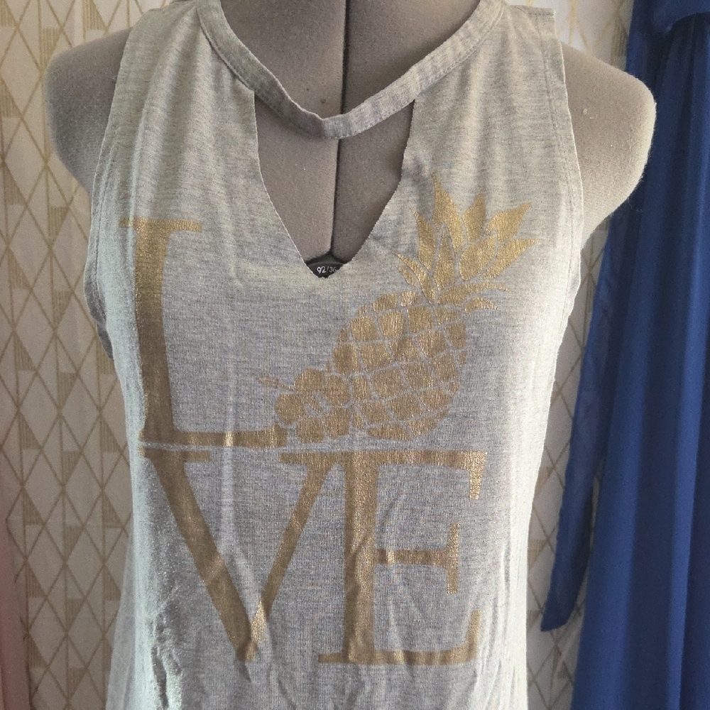 Gray Sleeveless Dress with Gold Accents - Picture 2 of 2